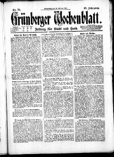 Grünberger Wochenblatt: Zeitung für Stadt und Land, No. 34. ( 10. Februar 1921 )