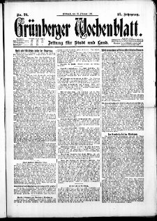 Grünberger Wochenblatt: Zeitung für Stadt und Land, No. 39. ( 16. Februar 1921 )