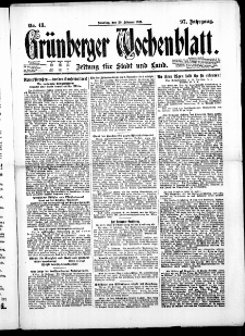 Grünberger Wochenblatt: Zeitung für Stadt und Land, No. 43. ( 20. Februar 1921 )