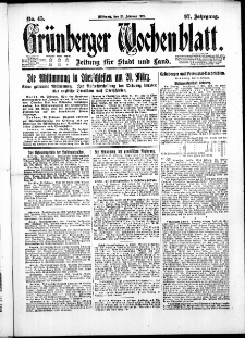 Grünberger Wochenblatt: Zeitung für Stadt und Land, No. 45. ( 23. Februar 1921 )