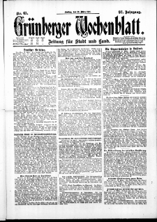 Grünberger Wochenblatt: Zeitung für Stadt und Land, No. 65. ( 18. März 1921 )