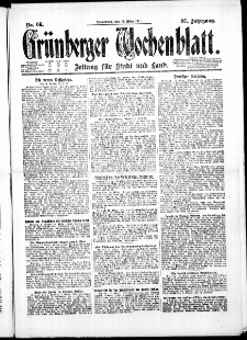 Gr&uuml;nberger Wochenblatt: Zeitung f&uuml;r Stadt und Land, No. 66. ( 19. M&auml;rz 1921 )