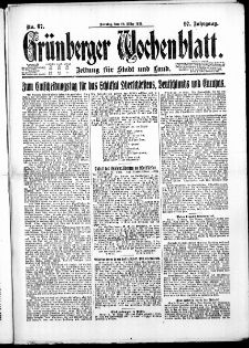 Gr&uuml;nberger Wochenblatt: Zeitung f&uuml;r Stadt und Land, No. 67. ( 20. M&auml;rz 1921 )