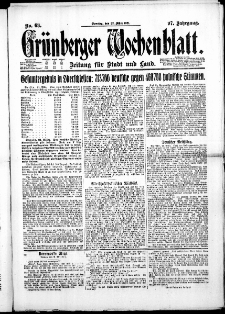 Gr&uuml;nberger Wochenblatt: Zeitung f&uuml;r Stadt und Land, No. 68. ( 22. M&auml;rz 1921 )