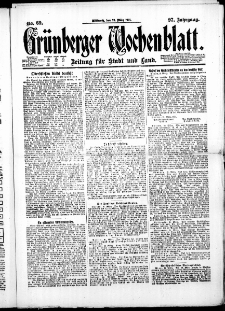 Grünberger Wochenblatt: Zeitung für Stadt und Land, No. 69. ( 23. März 1921 )