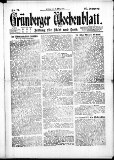 Grünberger Wochenblatt: Zeitung für Stadt und Land, No. 71. ( 25. März 1921 )