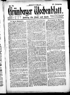 Grünberger Wochenblatt: Zeitung für Stadt und Land, No. 73. ( 30. März 1921 )