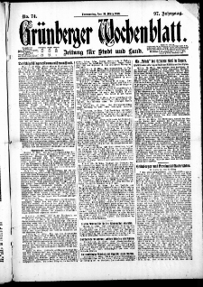 Grünberger Wochenblatt: Zeitung für Stadt und Land, No. 74. ( 31. März 1921 )