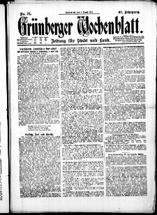 Grünberger Wochenblatt: Zeitung für Stadt und Land, No. 76. ( 2. April 1921 )
