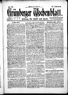 Gr&uuml;nberger Wochenblatt: Zeitung f&uuml;r Stadt und Land, No. 78. ( 5. April 1921 )
