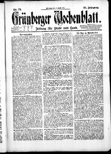 Gr&uuml;nberger Wochenblatt: Zeitung f&uuml;r Stadt und Land, No. 79. ( 6. April 1921 )