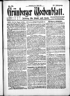 Grünberger Wochenblatt: Zeitung für Stadt und Land, No. 80. ( 7. April 1921 )