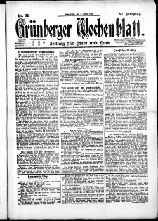 Grünberger Wochenblatt: Zeitung für Stadt und Land, No. 82. ( 9. April 1921 )