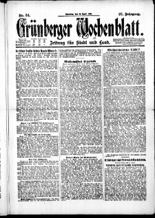 Grünberger Wochenblatt: Zeitung für Stadt und Land, No. 84. ( 12. April 1921 )