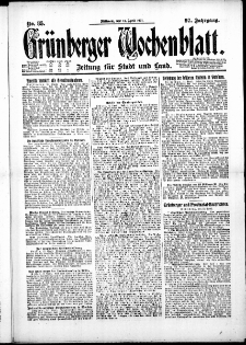 Grünberger Wochenblatt: Zeitung für Stadt und Land, No. 85. ( 13. April 1921 )