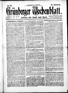 Grünberger Wochenblatt: Zeitung für Stadt und Land, No. 86. ( 14. April 1921 )