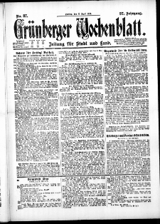 Grünberger Wochenblatt: Zeitung für Stadt und Land, No. 87. ( 15. April 1921 )