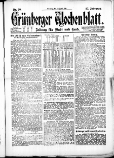 Gr&uuml;nberger Wochenblatt: Zeitung f&uuml;r Stadt und Land, No. 90. ( 19. April 1921 )