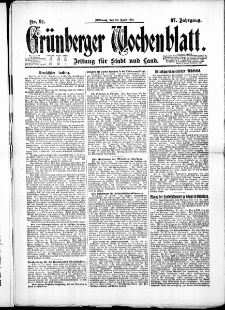 Grünberger Wochenblatt: Zeitung für Stadt und Land, No. 91. ( 20. April 1921 )