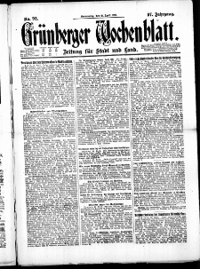 Gr&uuml;nberger Wochenblatt: Zeitung f&uuml;r Stadt und Land, No. 92. ( 21. April 1921 )