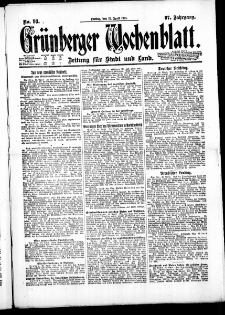 Grünberger Wochenblatt: Zeitung für Stadt und Land, No. 93. ( 22. April 1921 )