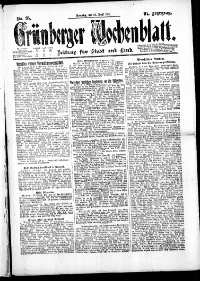 Gr&uuml;nberger Wochenblatt: Zeitung f&uuml;r Stadt und Land, No. 95. ( 24. April 1921 )