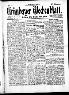 Gr&uuml;nberger Wochenblatt: Zeitung f&uuml;r Stadt und Land, No. 96. ( 26. April 1921 )