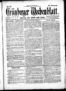 Grünberger Wochenblatt: Zeitung für Stadt und Land, No. 99. ( 29. April 1921 )