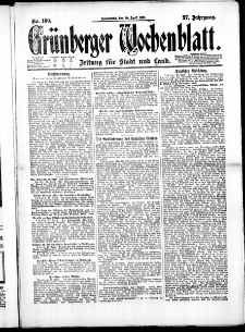Grünberger Wochenblatt: Zeitung für Stadt und Land, No. 100. ( 30. April 1921 )