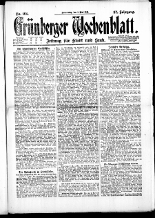 Grünberger Wochenblatt: Zeitung für Stadt und Land, No. 104. ( 5. Mai 1921 )