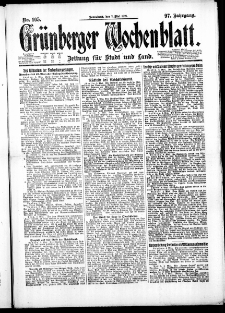 Grünberger Wochenblatt: Zeitung für Stadt und Land, No. 105. ( 7. Mai 1921 )