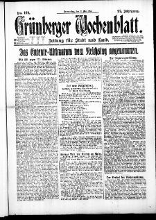 Grünberger Wochenblatt: Zeitung für Stadt und Land, No. 109. ( 12. Mai 1921 )