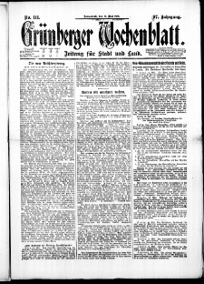 Grünberger Wochenblatt: Zeitung für Stadt und Land, No. 111. ( 14. Mai 1921 )