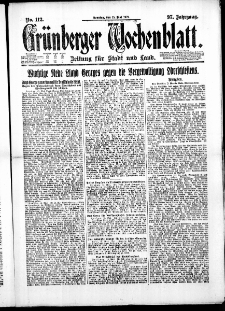 Grünberger Wochenblatt: Zeitung für Stadt und Land, No. 112. ( 15. Mai 1921 )