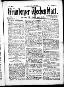 Gr&uuml;nberger Wochenblatt: Zeitung f&uuml;r Stadt und Land, No. 113. ( 18. Mai 1921 )