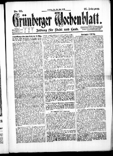 Grünberger Wochenblatt: Zeitung für Stadt und Land, No. 115. ( 20. Mai 1921 )