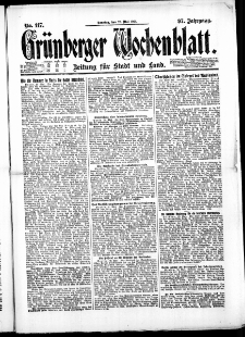 Grünberger Wochenblatt: Zeitung für Stadt und Land, No. 117. ( 22. Mai 1921 )