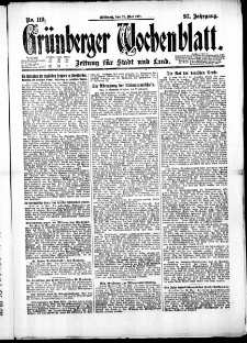 Grünberger Wochenblatt: Zeitung für Stadt und Land, No. 119. ( 25. Mai 1921 )