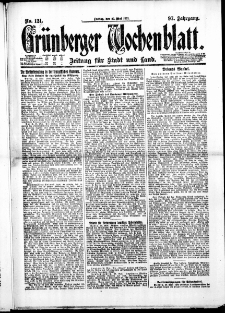 Grünberger Wochenblatt: Zeitung für Stadt und Land, No. 121. ( 27. Mai 1921 )