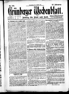 Grünberger Wochenblatt: Zeitung für Stadt und Land, No. 122. ( 28. Mai 1921 )