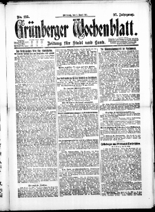 Grünberger Wochenblatt: Zeitung für Stadt und Land, No. 125. ( 1. Juni 1921 )