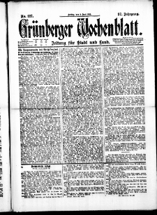 Grünberger Wochenblatt: Zeitung für Stadt und Land, No. 127. ( 3. Juni 1921 )