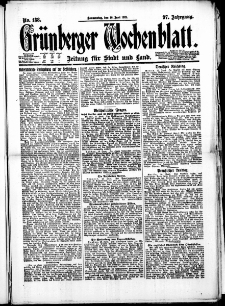 Gr&uuml;nberger Wochenblatt: Zeitung f&uuml;r Stadt und Land, No. 138. ( 16. Juni 1921 )