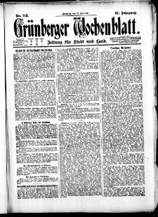 Grünberger Wochenblatt: Zeitung für Stadt und Land, No. 143. ( 22. Juni 1921 )