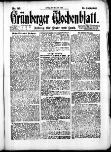 Grünberger Wochenblatt: Zeitung für Stadt und Land, No. 145. ( 24. Juni 1921 )