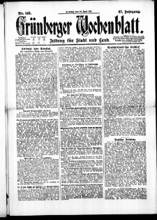 Grünberger Wochenblatt: Zeitung für Stadt und Land, No. 148. ( 28. Juni 1921 )