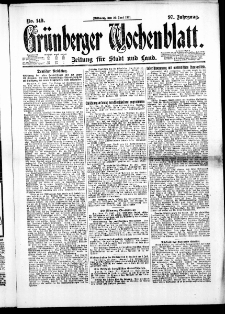 Grünberger Wochenblatt: Zeitung für Stadt und Land, No. 149. ( 29. Juni 1921 )