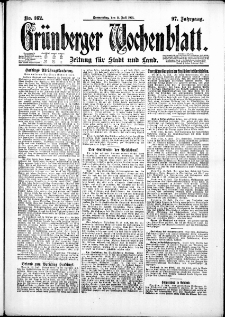 Grünberger Wochenblatt: Zeitung für Stadt und Land, No. 162. ( 14. Juli 1921 )
