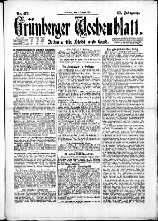 Grünberger Wochenblatt: Zeitung für Stadt und Land, No. 178. ( 2. August 1921)