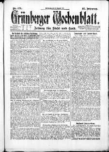 Grünberger Wochenblatt: Zeitung für Stadt und Land, No. 179. ( 3. August 1921 )